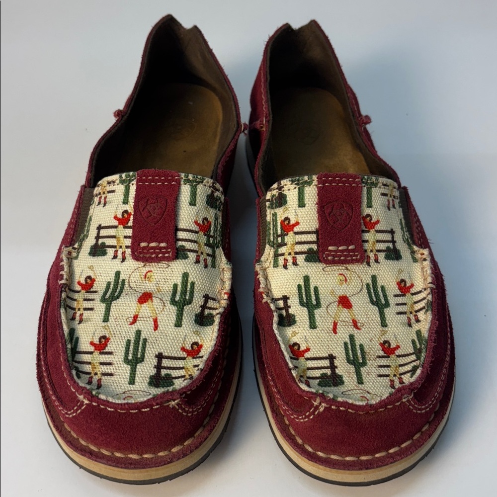 Ariat Cranberry Sueded Leather Cruiser West Cactus Print Cowgirl Size 7B